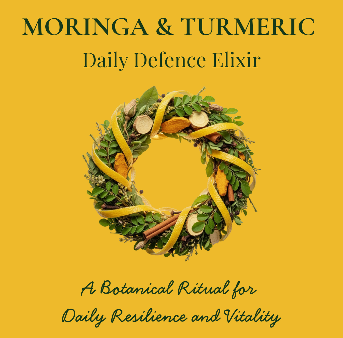 DI Teas Moringa & Turmeric Daily Defence Elixir packaging on a yellow background